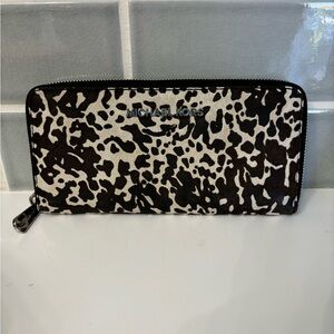 Michael Kors Black & White Animal-Print Zip Wallet